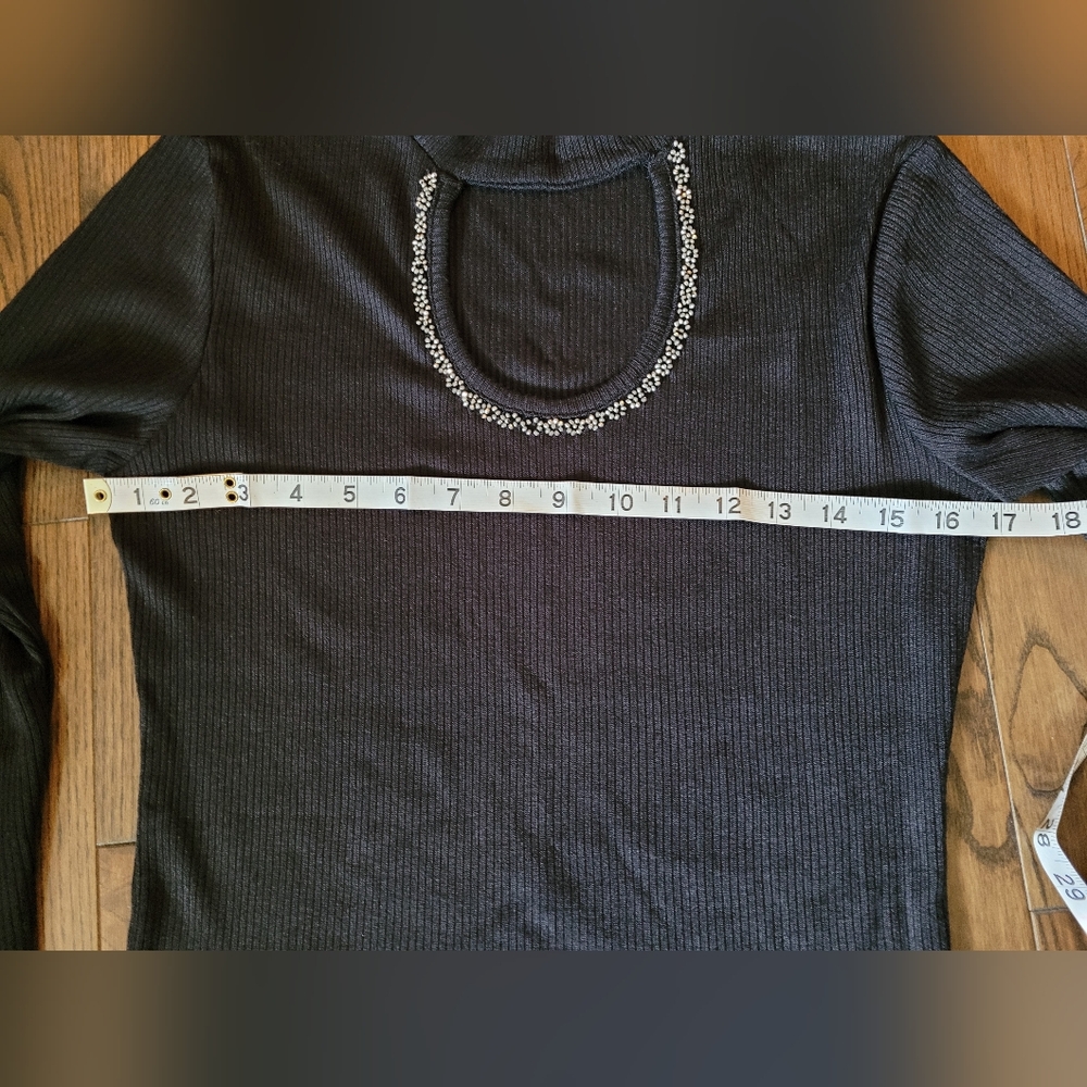Black dressy, ribbed, stone neckline,nice for Christmas events. LIKE NEW - Picture 6 of 6